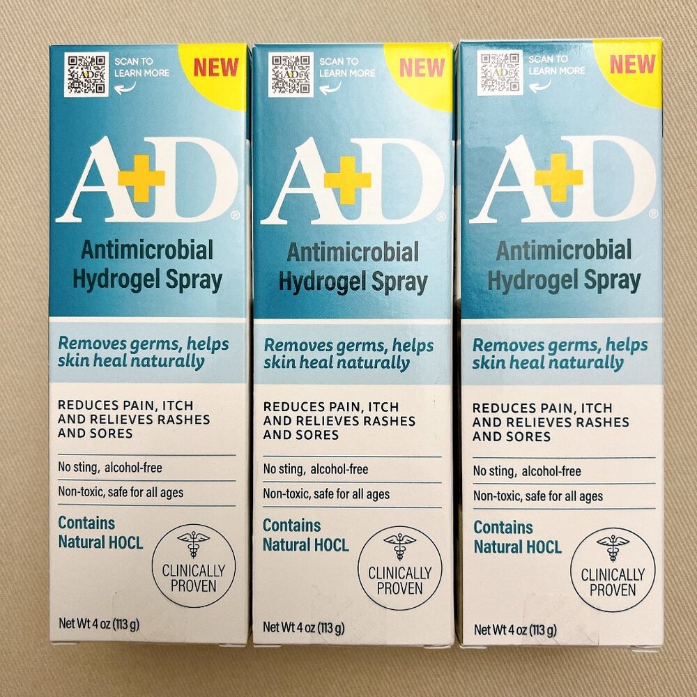 3x A+D Antimicrobial Hydrogel Spray Remove Germs Help Skin Heal 4oz EXP 03/2027